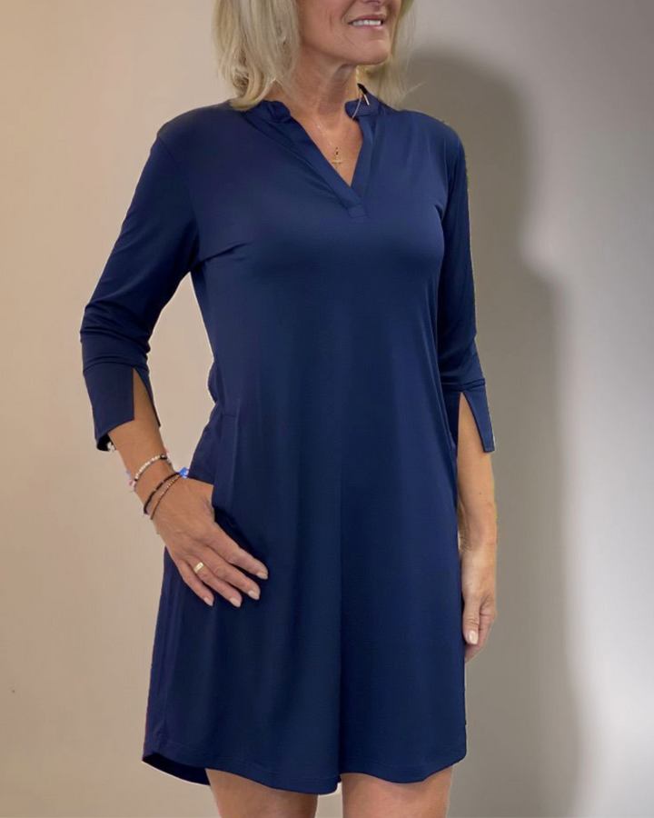 LOUISA - UNIFARBENES KLEID MIT V-AUSSCHNITT