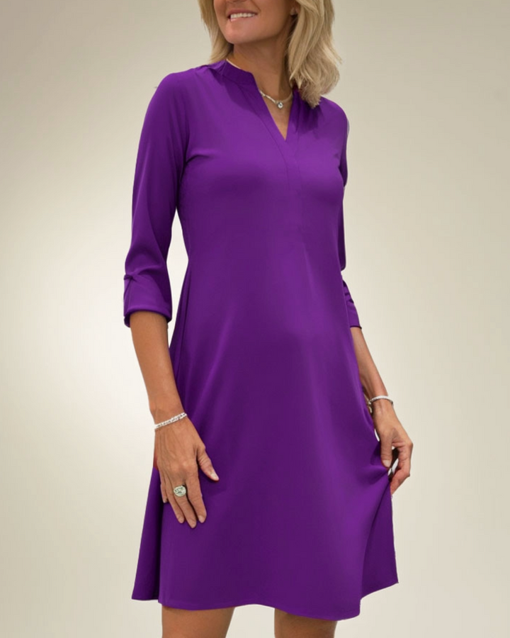 LOUISA - UNIFARBENES KLEID MIT V-AUSSCHNITT